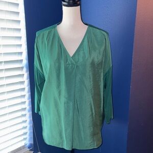 J.Jill V-Neck Green Top – 3/4 Sleeves – Size M Petite – EUC
